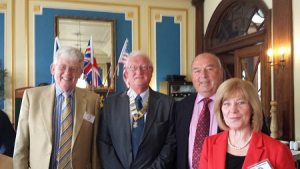 Assistant District Governor Andy McDonald visits Greenock Rotary on the first meeting of the new Rotary Year. From the left, Immediate Past President Mike Kimpton, President Ken Melville, ADG Andy McDonald and Acting Secretary Betty McDonald.